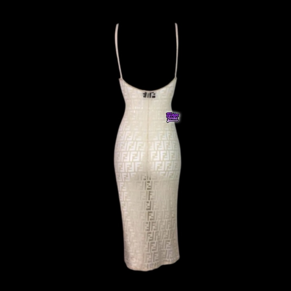 Vintage Fendi Monogram Logo FF Zucca Dress (nude) Sheer Nylon Lace - Picture 5 of 15
